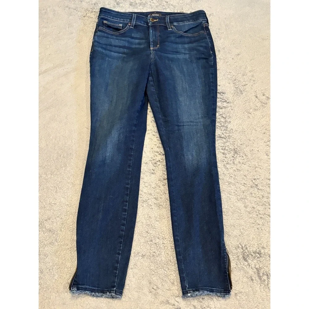 NYDJ Jeans Womens 10L Long Ami Skinny Blue Dark Wash Denim Ankle Zippers Stretch